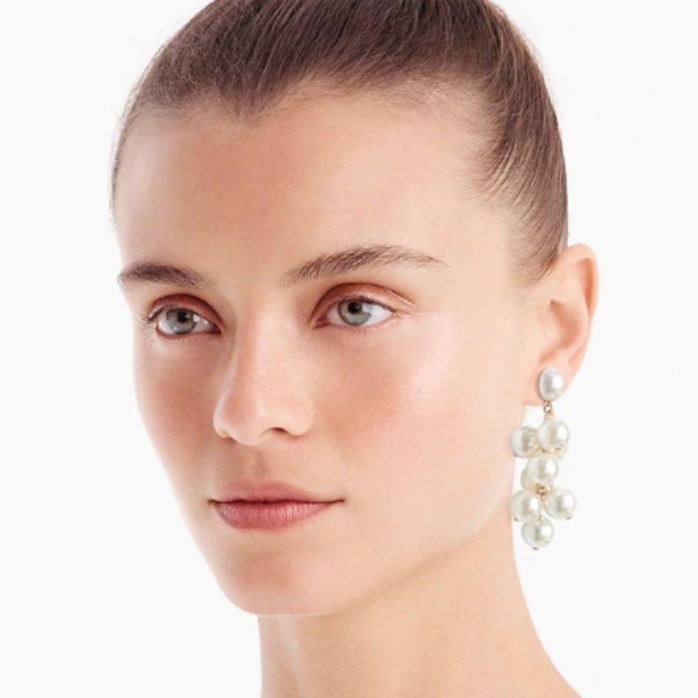 NWT J.Crew Pearlcluster dangle earrings price firm - Picture 2 of 5